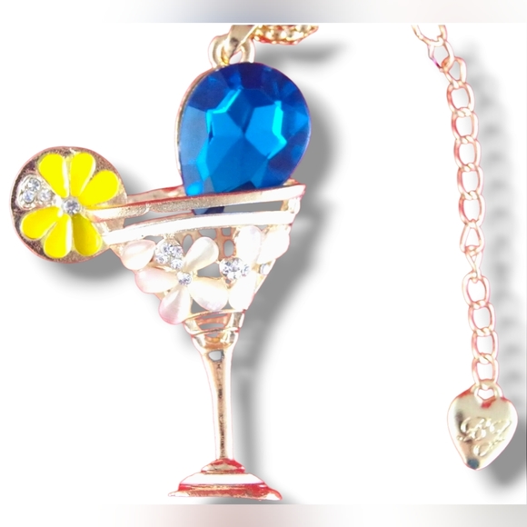Gold plated blue and white crystal lemon martini glass necklace - Picture 6 of 16